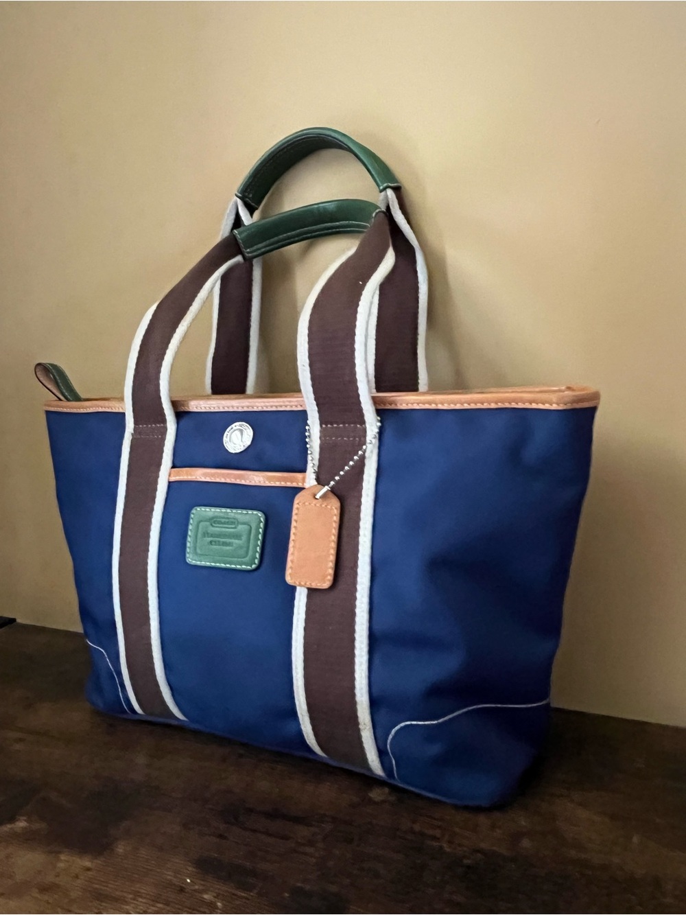 Vintage Coach Weekend Mini Hampton Tote 6261 Purse Blue and Green - Picture 6 of 16